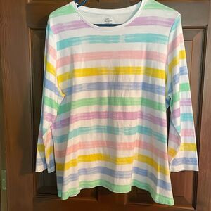 Kim Rogers perfectly Soft pastel color striped XXL 100% Cotton Tee Shirt NWOT